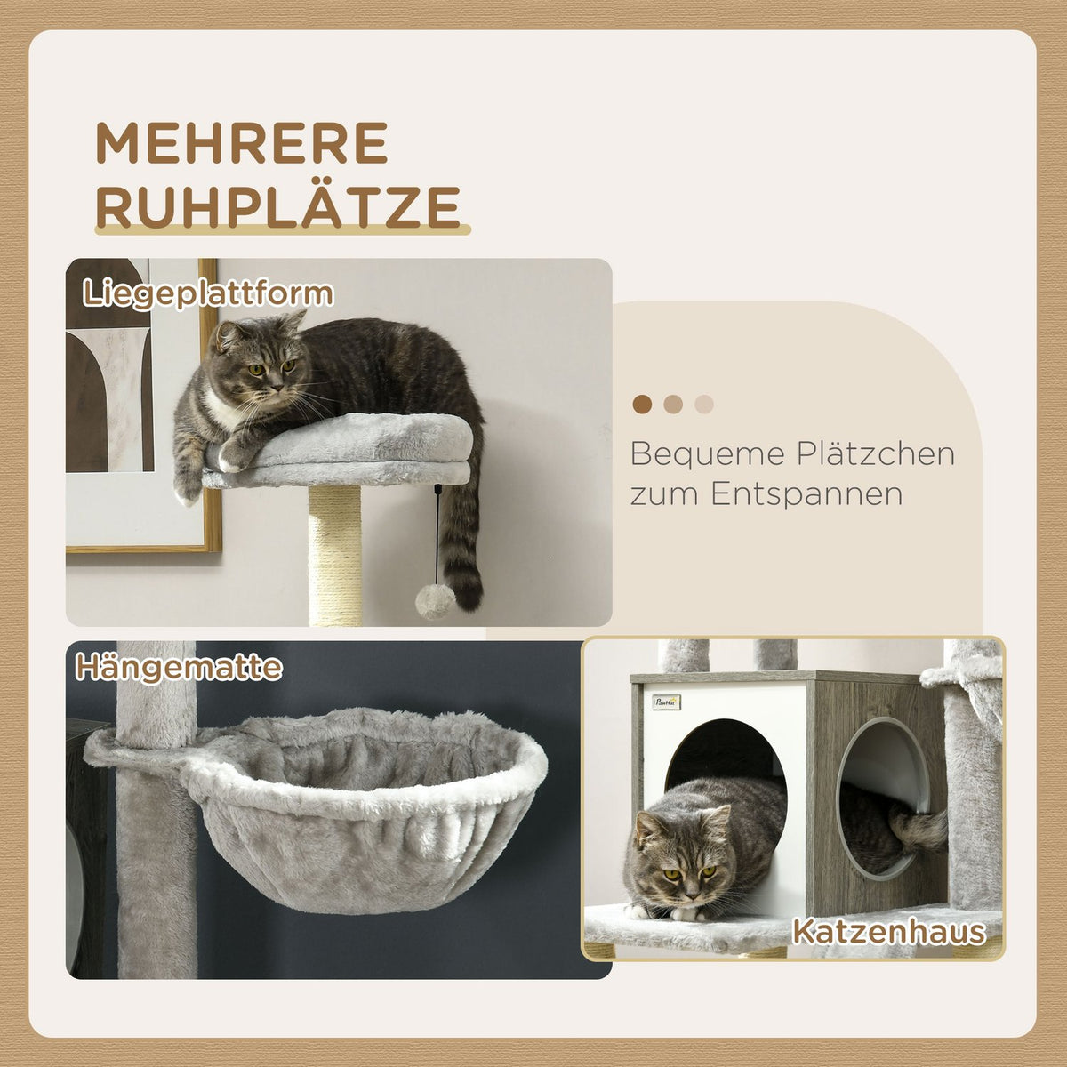 Scratching Post 141.5 Cm Cat Tree With Cat Cave, Play Ball, Hanging Bed, 2 Platforms, Sisal