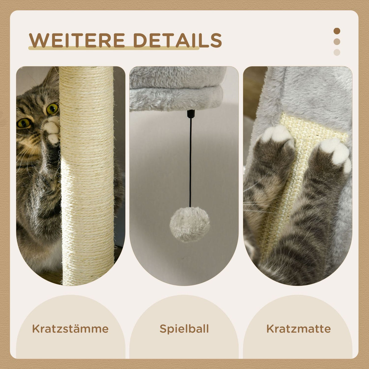 Scratching Post 141.5 Cm Cat Tree With Cat Cave, Play Ball, Hanging Bed, 2 Platforms, Sisal