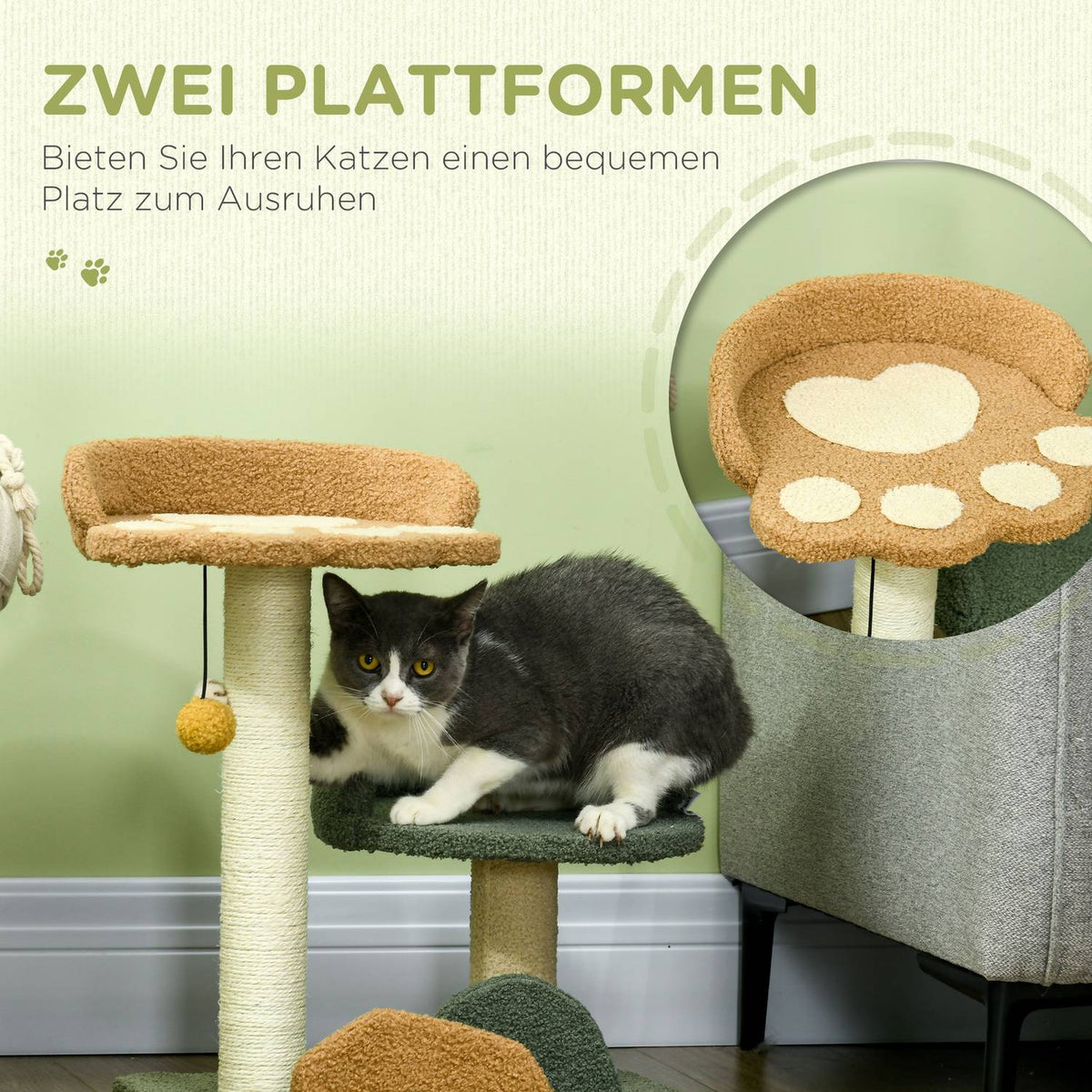 Scratching Post 52 Cm Cat Scratching Post With 2 Levels, Toy Ball, Sisal, For Indoor