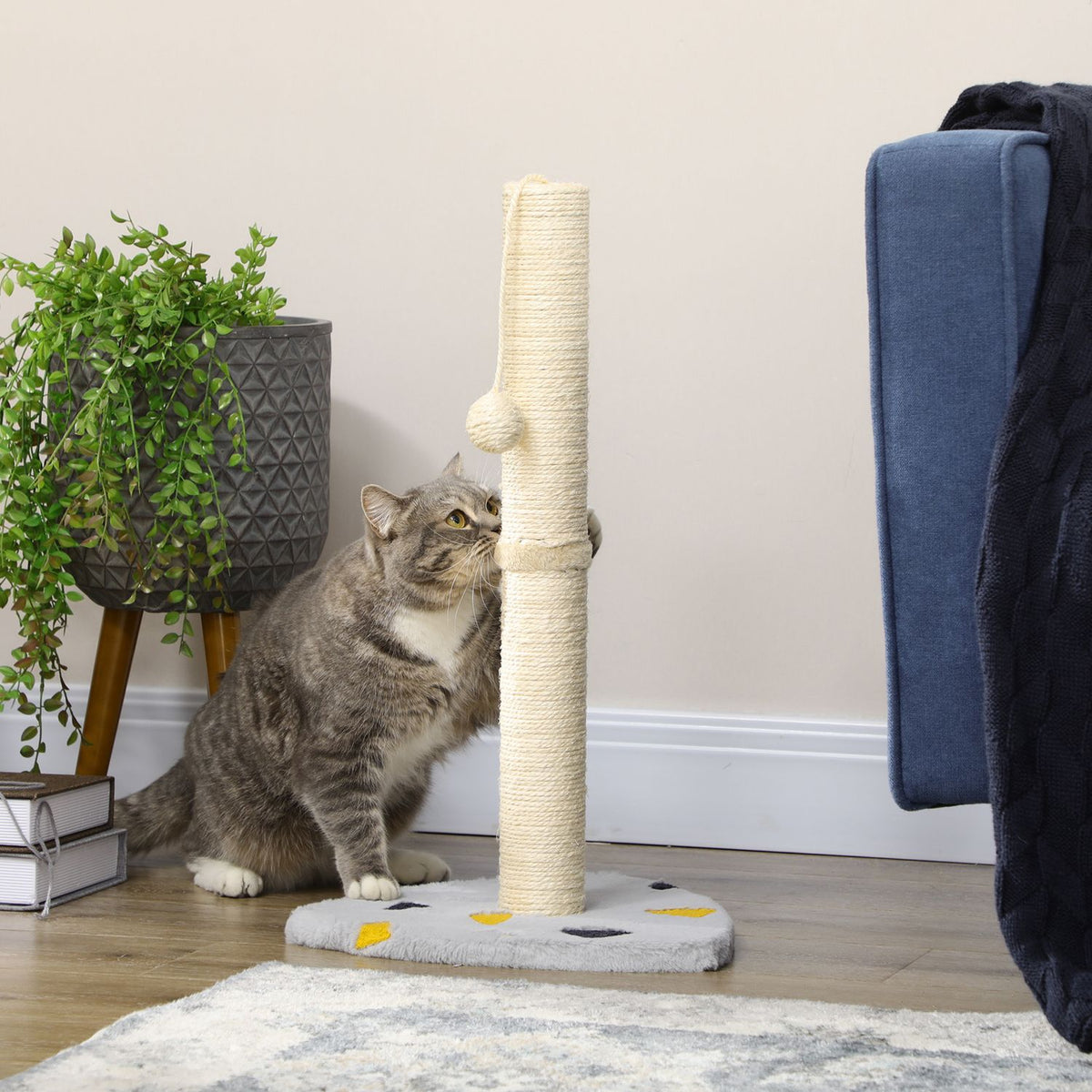 Scratching Post 62Cm Jute Scratching Post With Scratching Ball, In Light Gray + Beige, Ideal For Indoor Use, For Cats