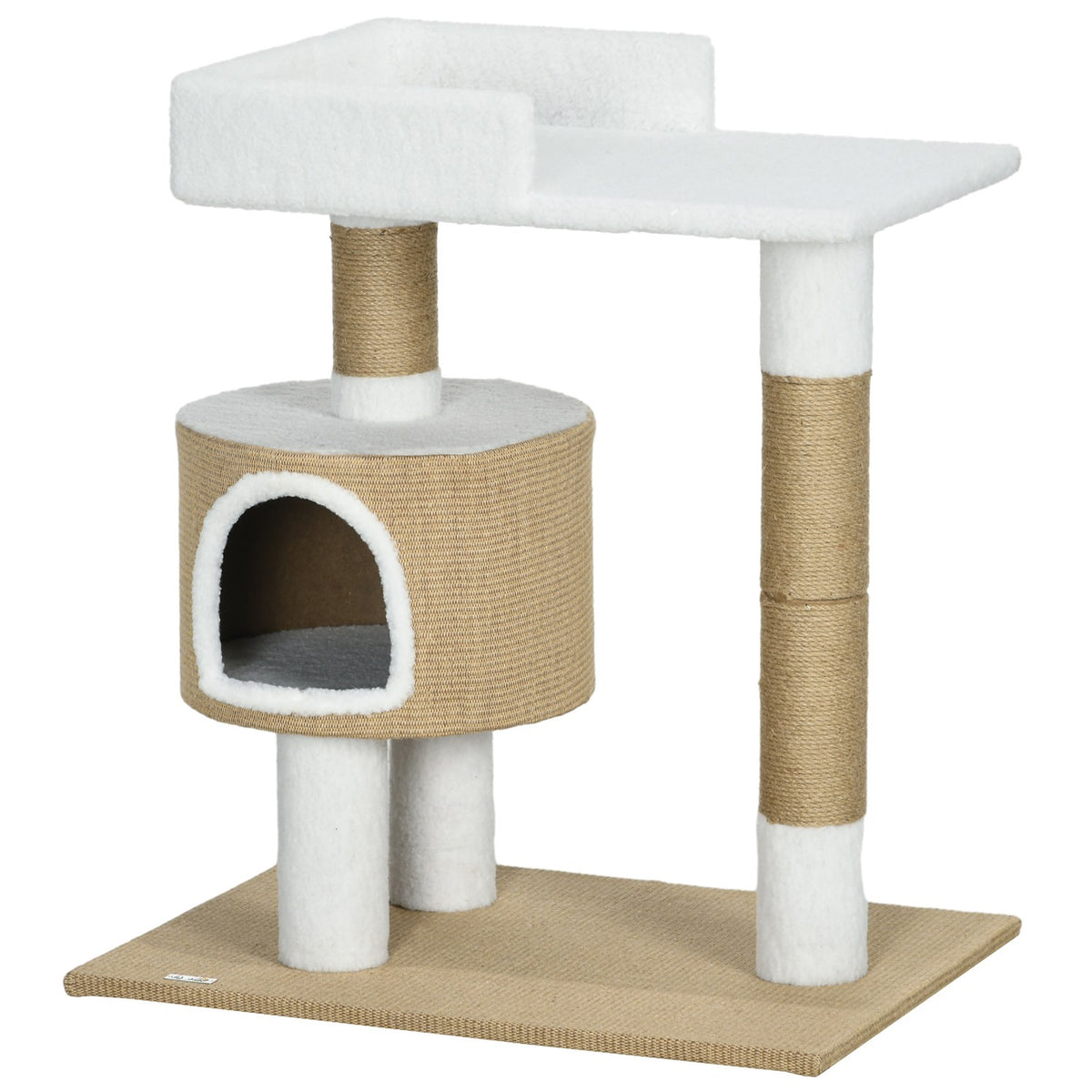 Scratching Post 79Cm Small Cat Tree With Cat Cave & Lying Area, For Cats Up To 8Kg, Jute, Brown/White