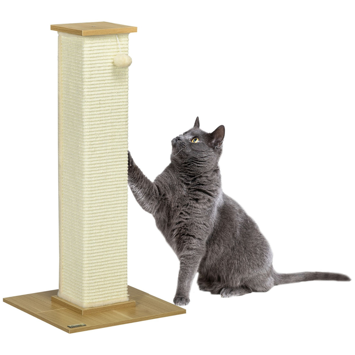 Scratching Post 80Cm High Scratching Post With Play Ball, Sisal Rope Scratching Post, Scratching Board, In Oak + Cream White, For Cats