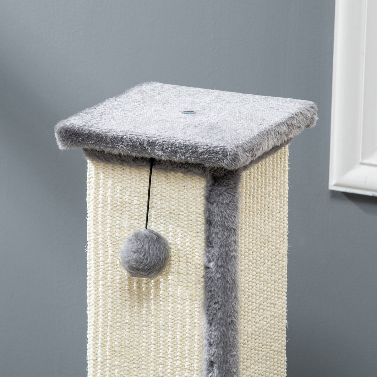 Scratching Post 81Cm High Scratching Post Made Of Sisal With Play Ball, Ideal For Cats Up To 5Kg, Indoor Use, In Gray And Cream