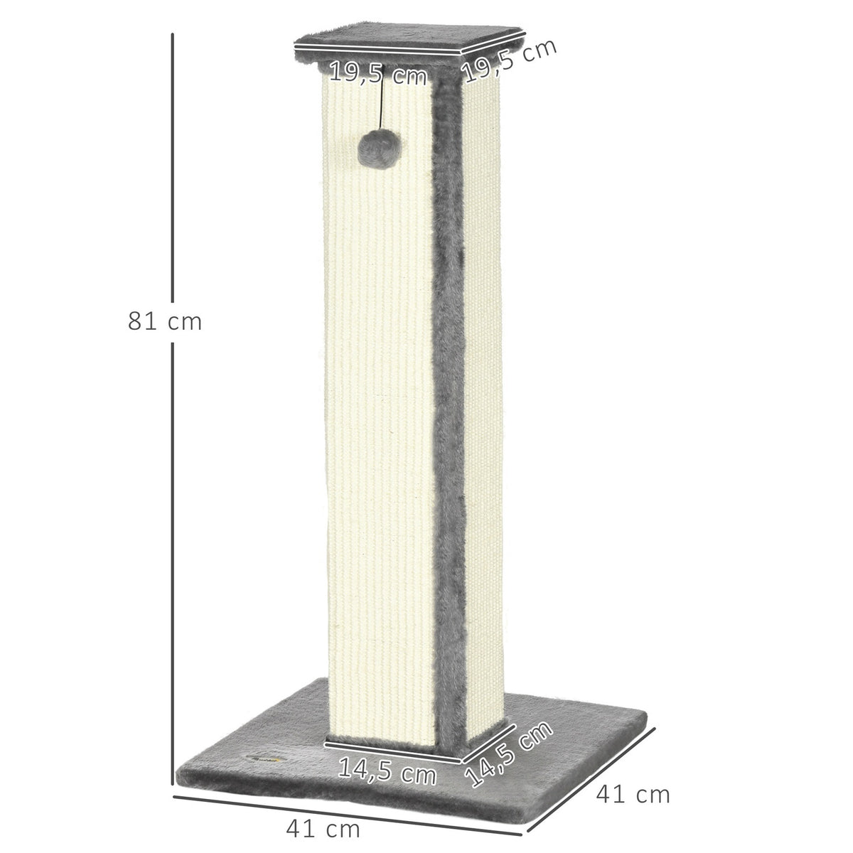 Scratching Post 81Cm High Scratching Post Made Of Sisal With Play Ball, Ideal For Cats Up To 5Kg, Indoor Use, In Gray And Cream