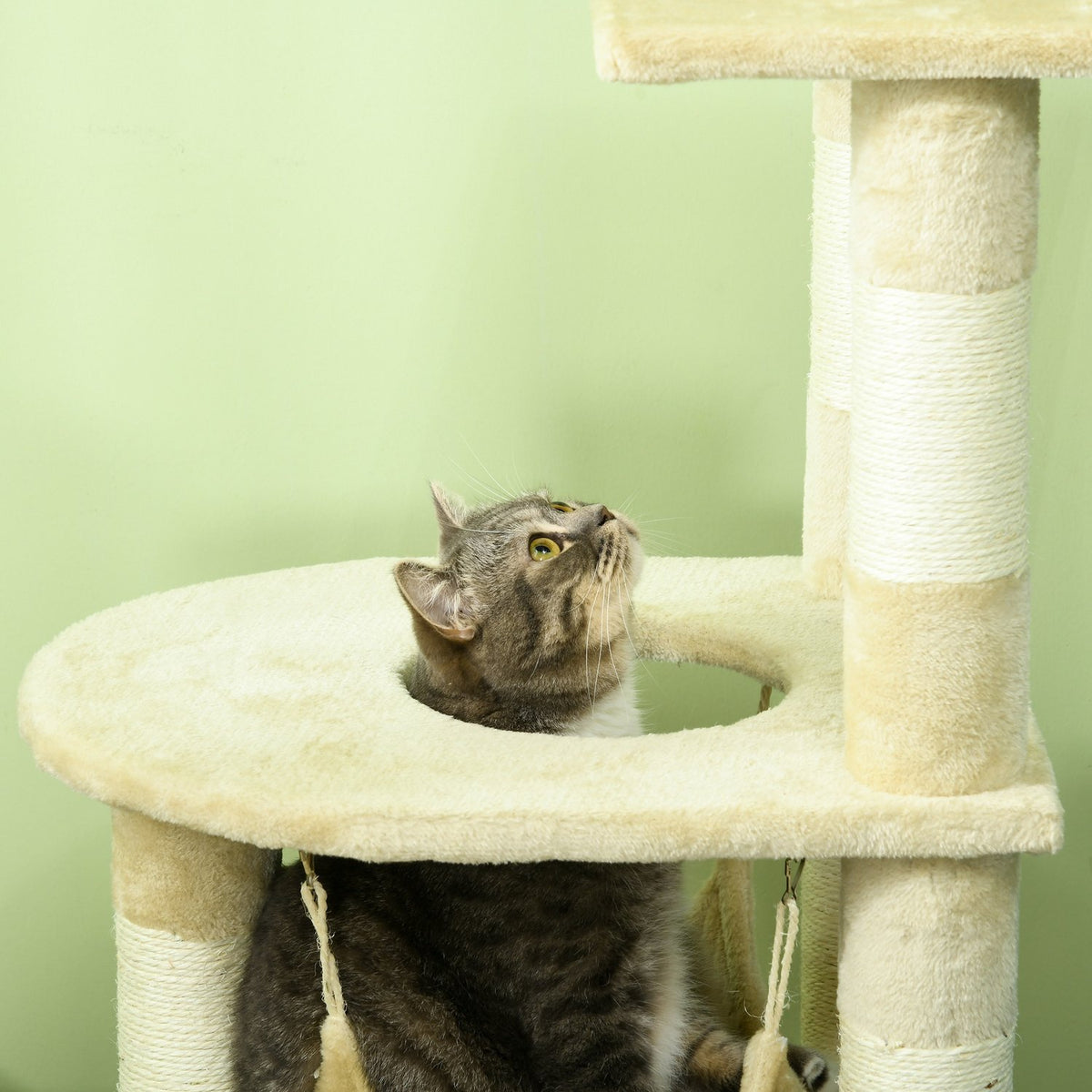 Scratching Post 99Cm Cozy Cat Tree With Hanging Bed & Cat Cave, 2 Platforms, For Cats, Plush, Beige