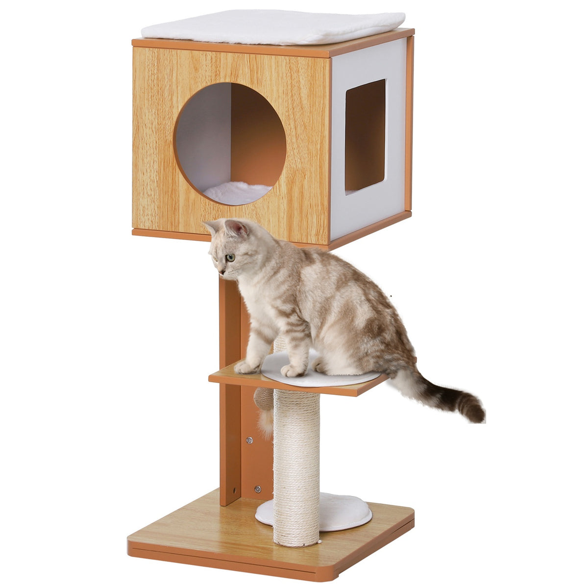 Scratching Post Cat Furniture With Cave & Sisal Posts, 4 Cushions, Mdf, 50X40X91 Cm