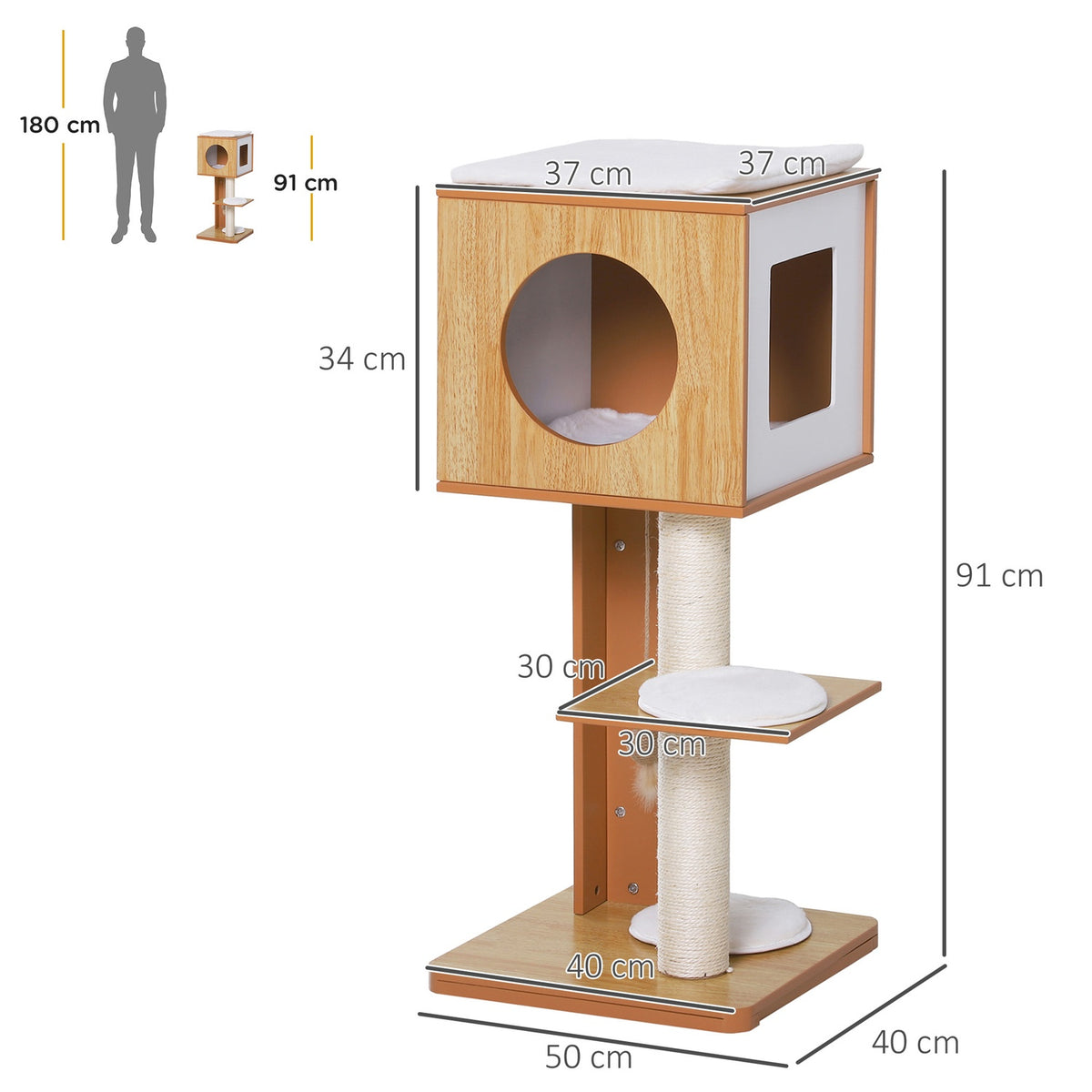 Scratching Post Cat Furniture With Cave & Sisal Posts, 4 Cushions, Mdf, 50X40X91 Cm