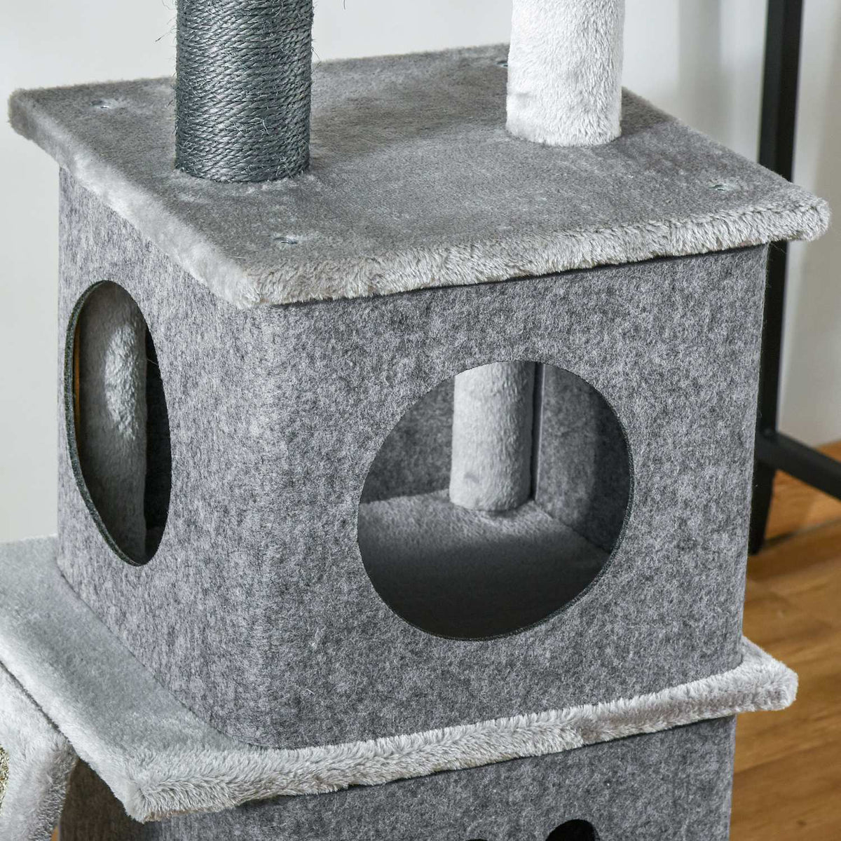 Scratching Post Cat Tree Ceiling High Climbing Tree With Cat Toys Sisal Plush Light Gray Height Adjustable 60 X 40 X 225-255 Cm