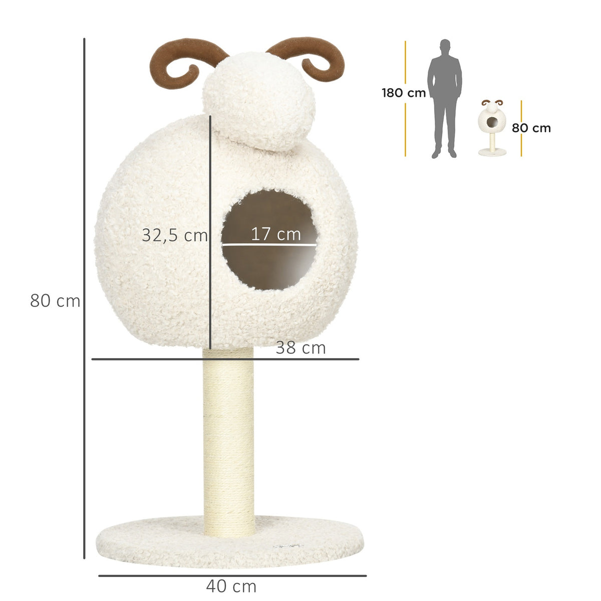 Scratching Post, Cat Tree With Cat Cave, Cat Scratching Post In Goat Design, Climbing Tree With Sisal Rope Posts, Cat Furniture, Cream White, 80Cm