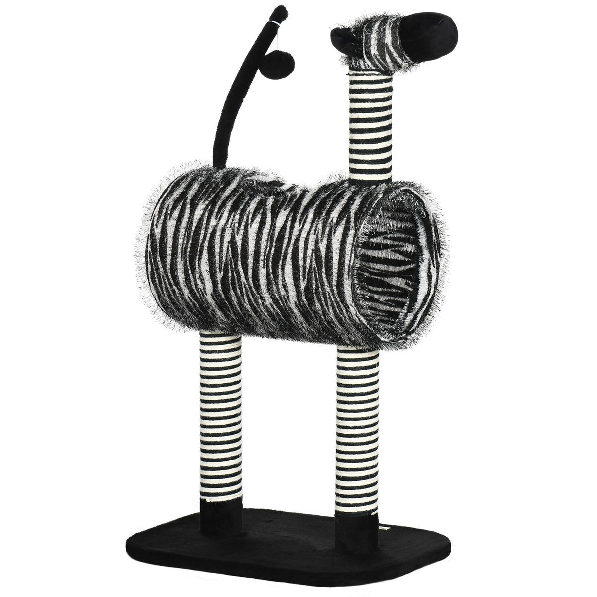 Scratching Post Cat Tree Zebra Design Climbing Tunnel Jute Post Black + White 93Cm