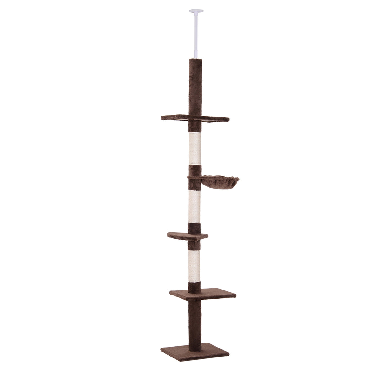 Scratching Post Ceiling High Brown Height-Adjustable Cat Tree With Sisal Columns, For Climbing & Scratching, 40X34X230-260Cm