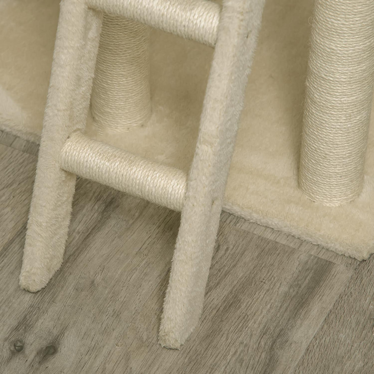 Scratching Post Large Cat Tree 130Cm, With Cat Cave & Play Balls, Jute Trunks, Khaki + Beige, Chipboard Plush