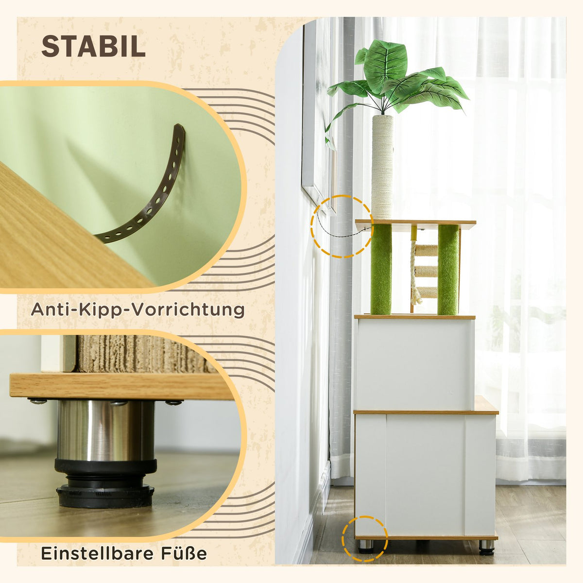 Scratching Post Litter Box Cabinet 2In1 160Cm Cat House Stairs Scratching Post Play Ball Scratching Furniture Platform Oak
