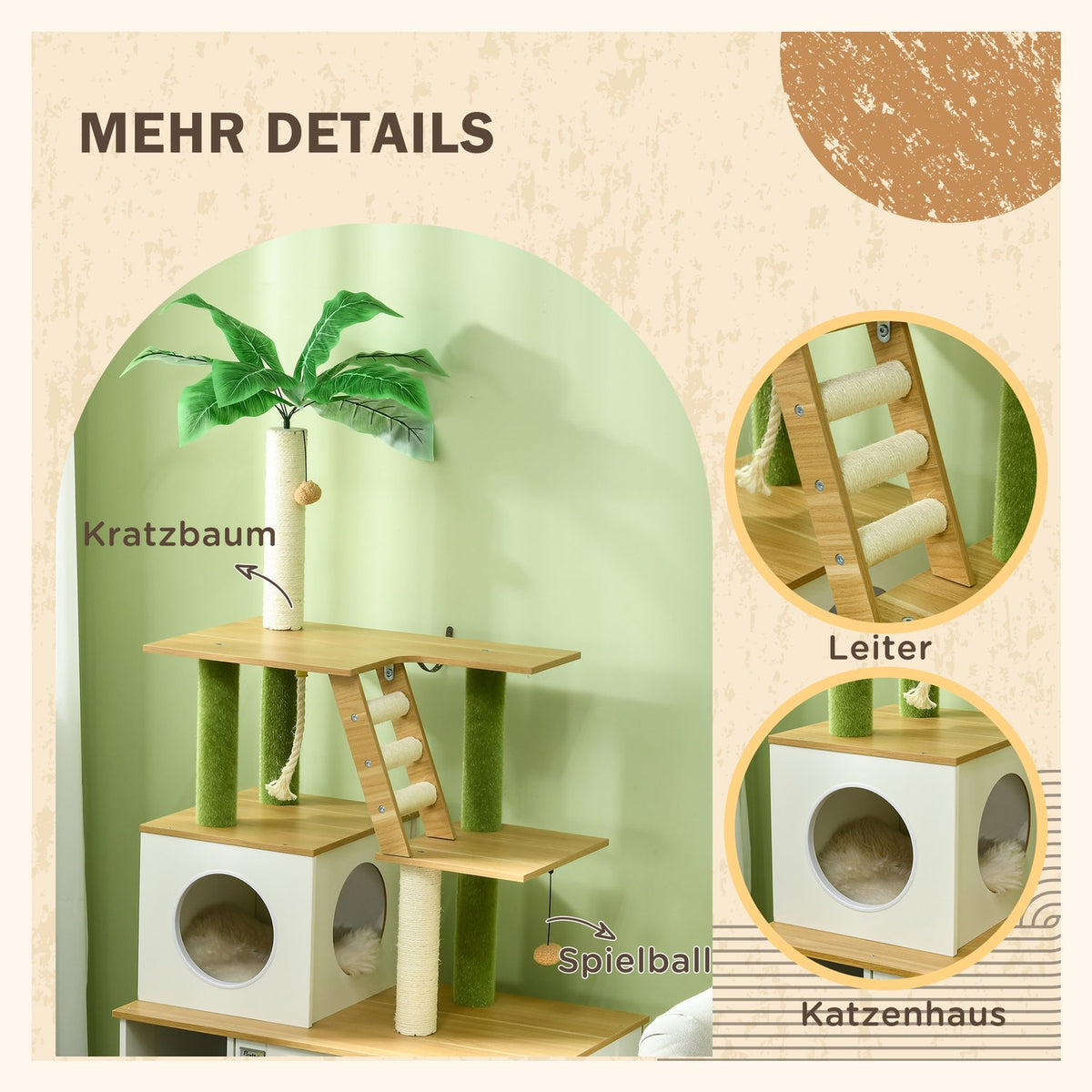 Scratching Post Litter Box Cabinet 2In1 160Cm Cat House Stairs Scratching Post Play Ball Scratching Furniture Platform Oak