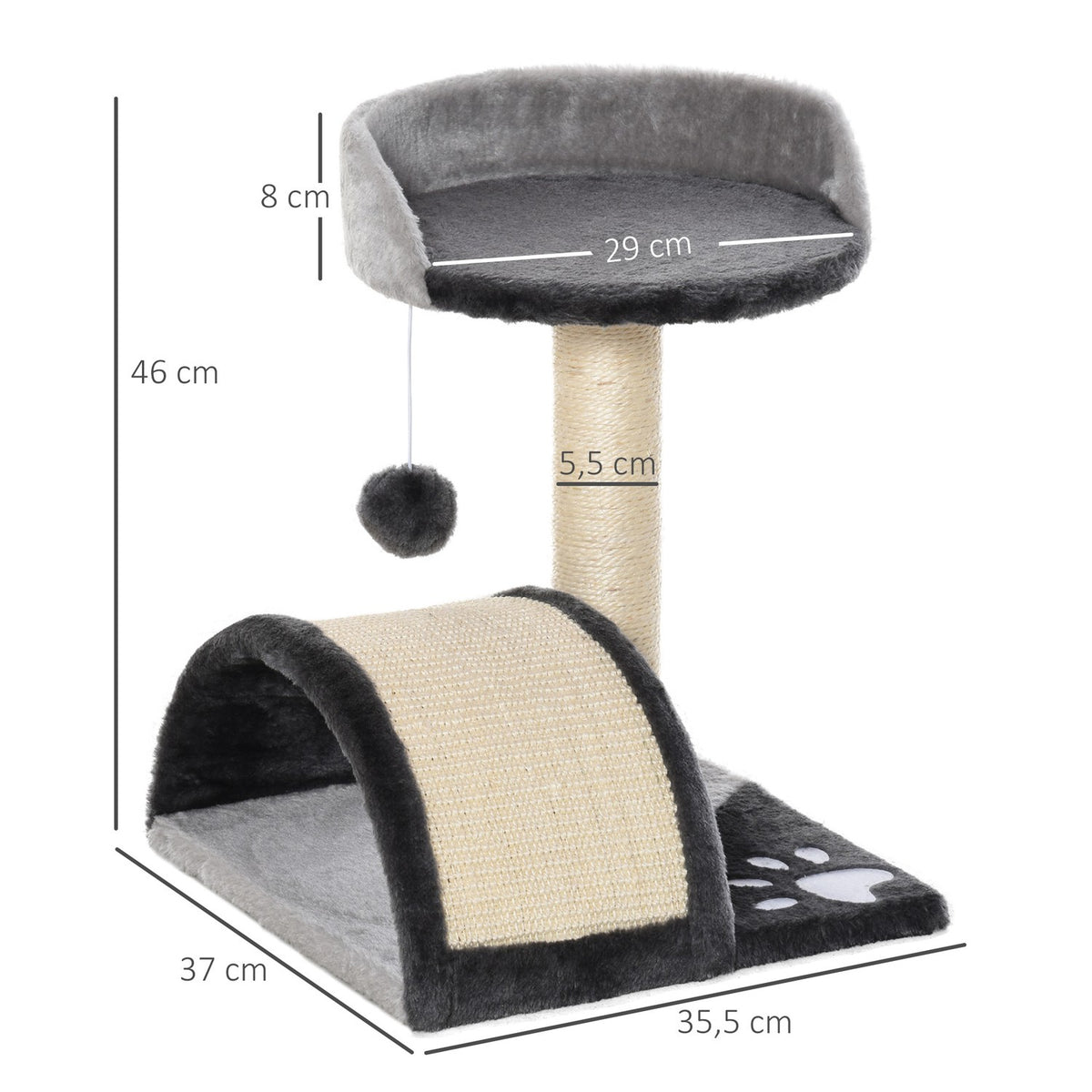 Scratching Post Play Balls & Sisal Rope Scratching Poles, Stable Cat Tree, Gray, 35.5X37X46Cm