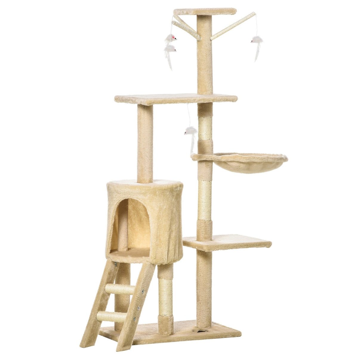 Scratching Post Stairs 4 Toys Beige Game & Rest 50X35X134.2Cm