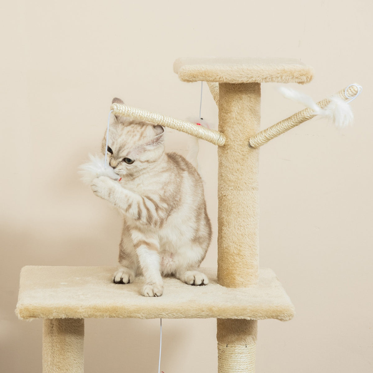 Scratching Post Stairs 4 Toys Beige Game & Rest 50X35X134.2Cm