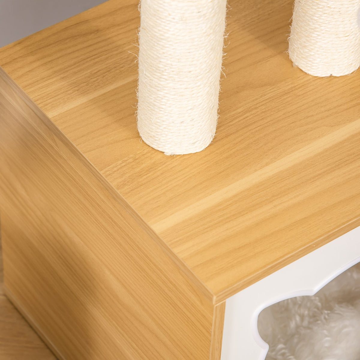 Scratching Post With Cat Cave & 2 Cushions, Cat Tree With Toys, Natural Sisal, 35X35X81Cm