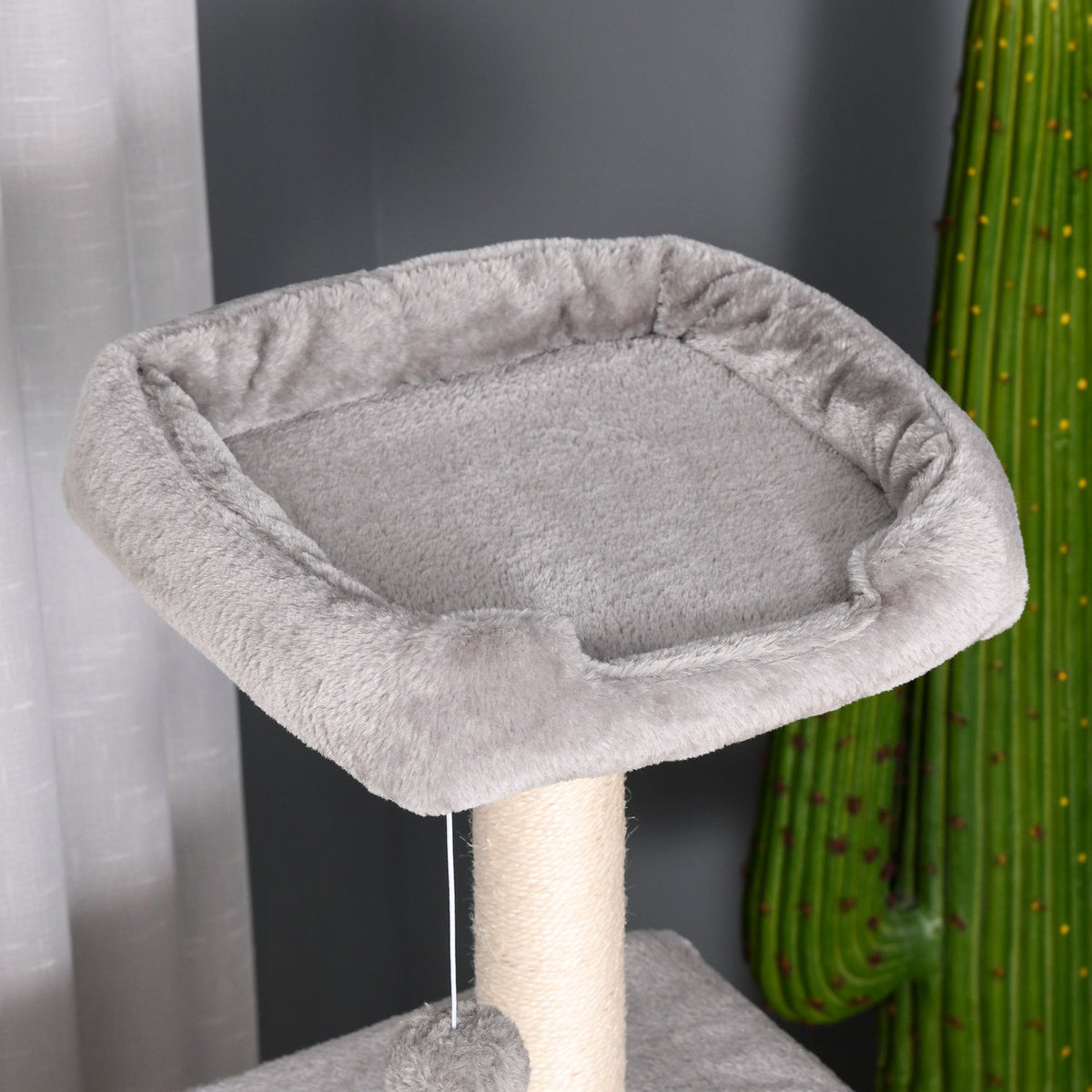 Scratching Post With Cat Cave And Ladder, Multi-Level, E1 Mdf Sisal, Light Gray, 60X48X122Cm