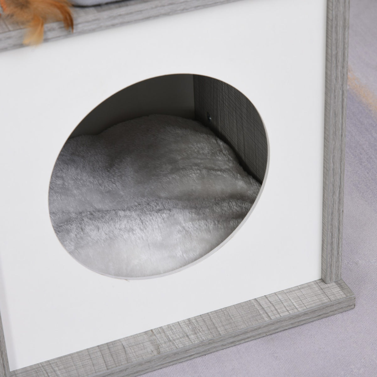 Scratching Post With Cave For Cats Climbing Tree, Plush Cushion, E1 Chipboard, Grey&White, 59X39X62Cm