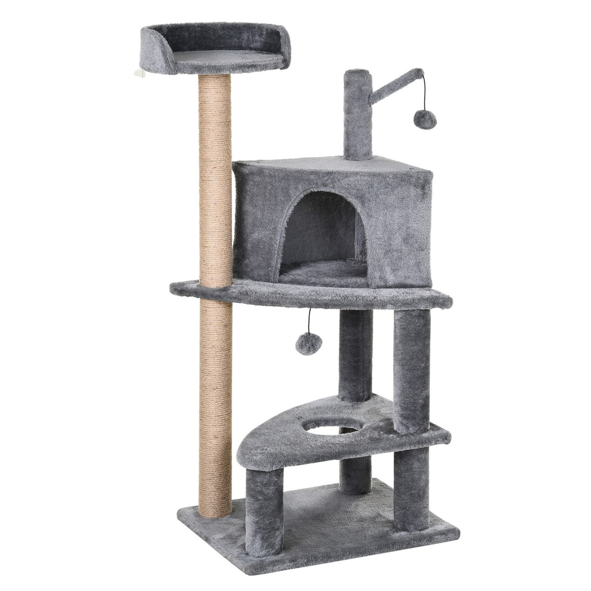 Scratching Post With Play Balls, Jute Column, Cat House, Gray, 50X40X112Cm