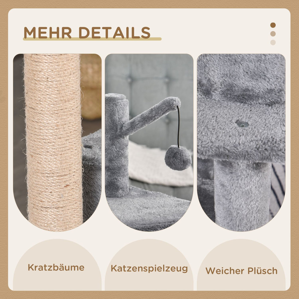 Scratching Post With Play Balls, Jute Column, Cat House, Gray, 50X40X112Cm
