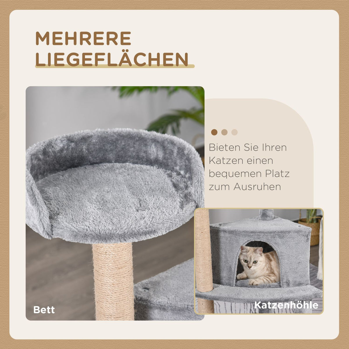 Scratching Post With Play Balls, Jute Column, Cat House, Gray, 50X40X112Cm