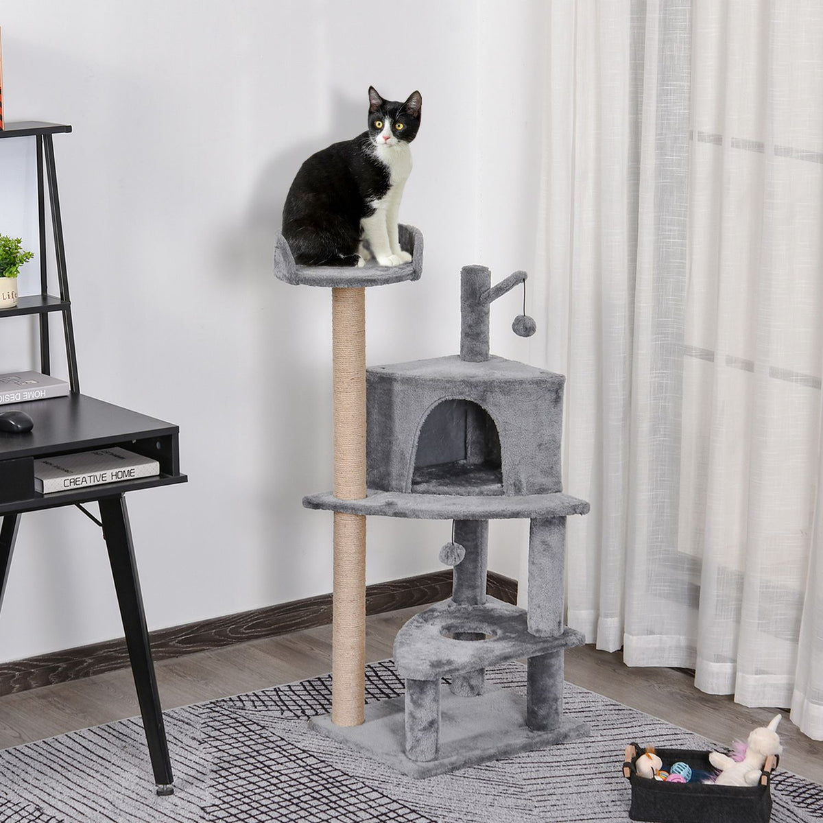 Scratching Post With Play Balls, Jute Column, Cat House, Gray, 50X40X112Cm