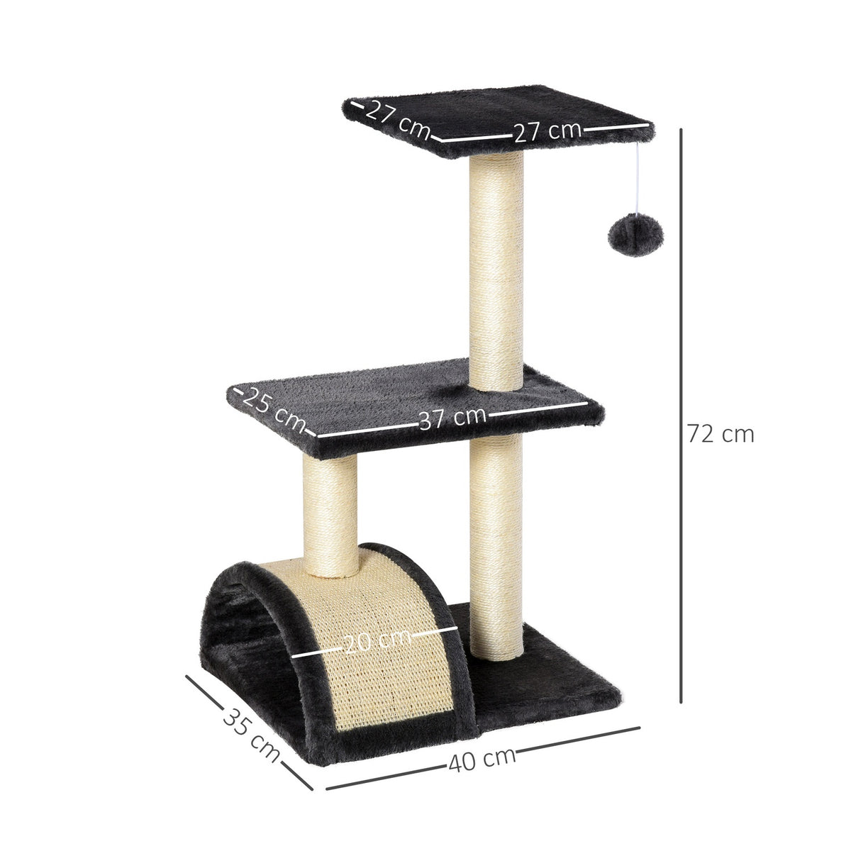 Scratching Post With Scratching Board, Dark Gray, E1 Mdf Sisal Plush, 40X35X72Cm