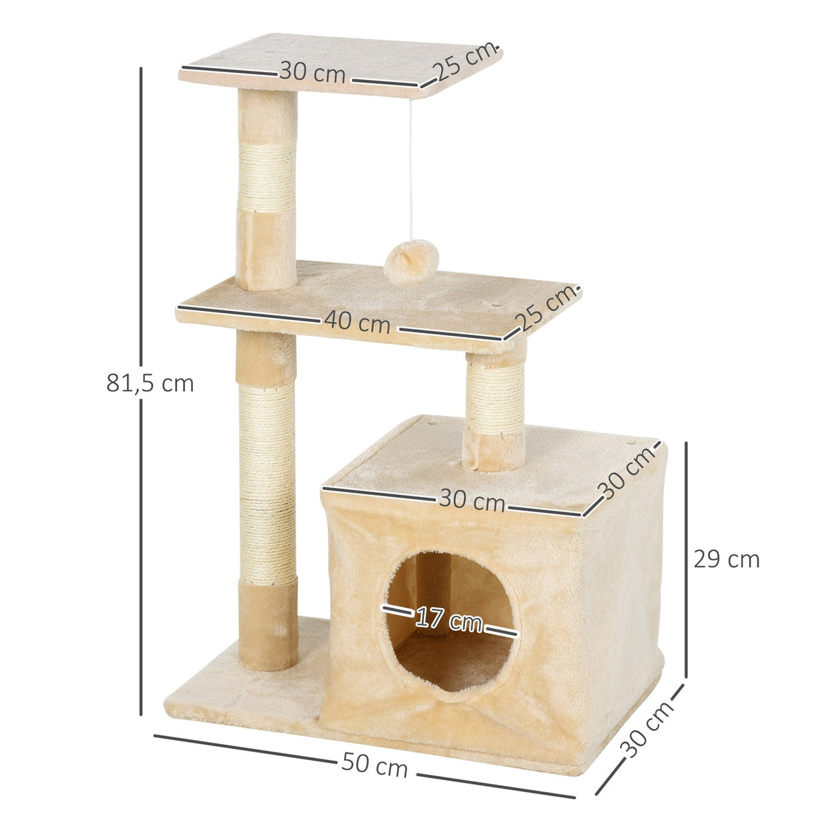 Scratching Post With Sisal, Soft Plush, Scratching Board, Stable, E1 Class Chipboard, 50X30X80Cm