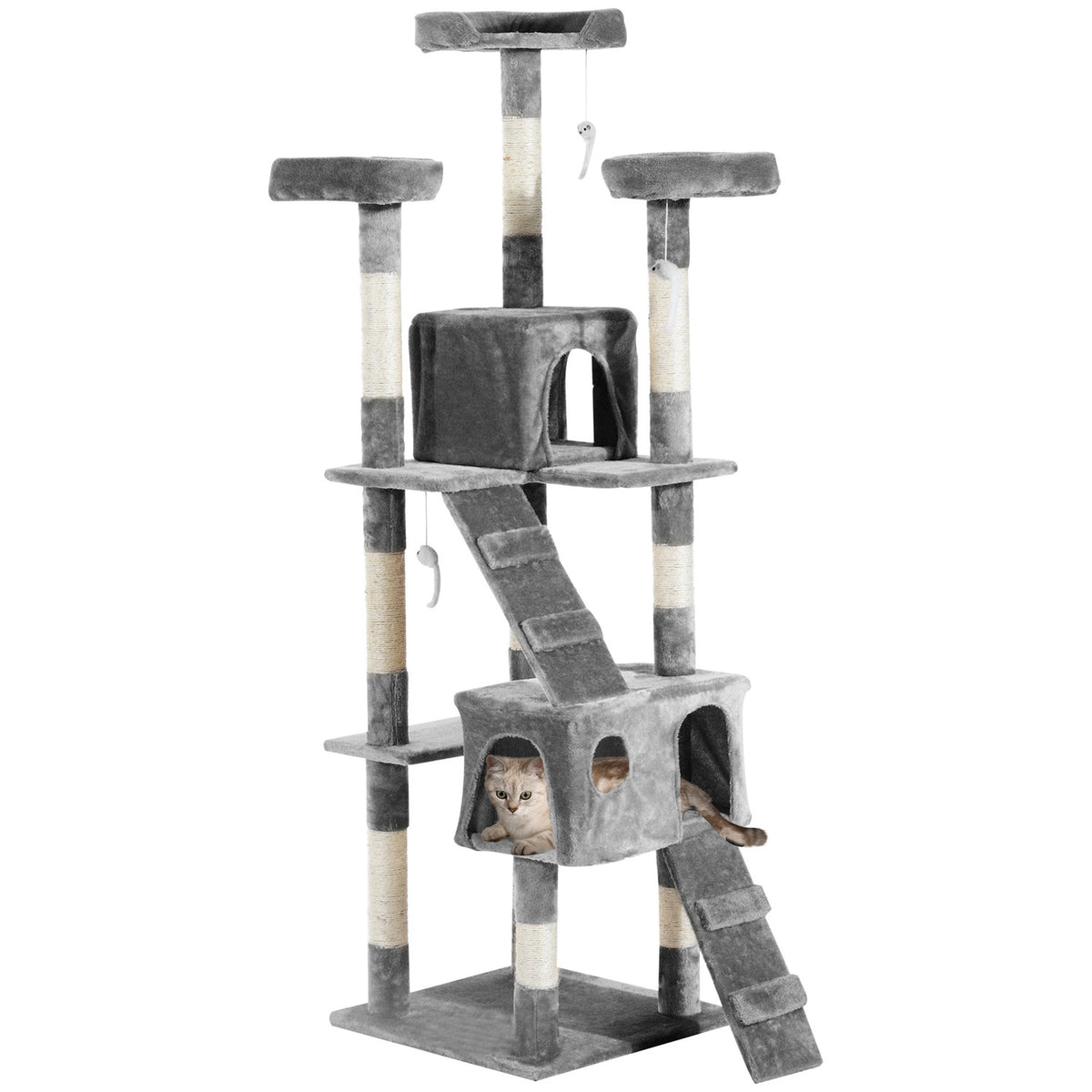 Scratching Post Xxl Cat Cave Ladder Climbing Tree Multi-Level Gray 50X50X170Cm
