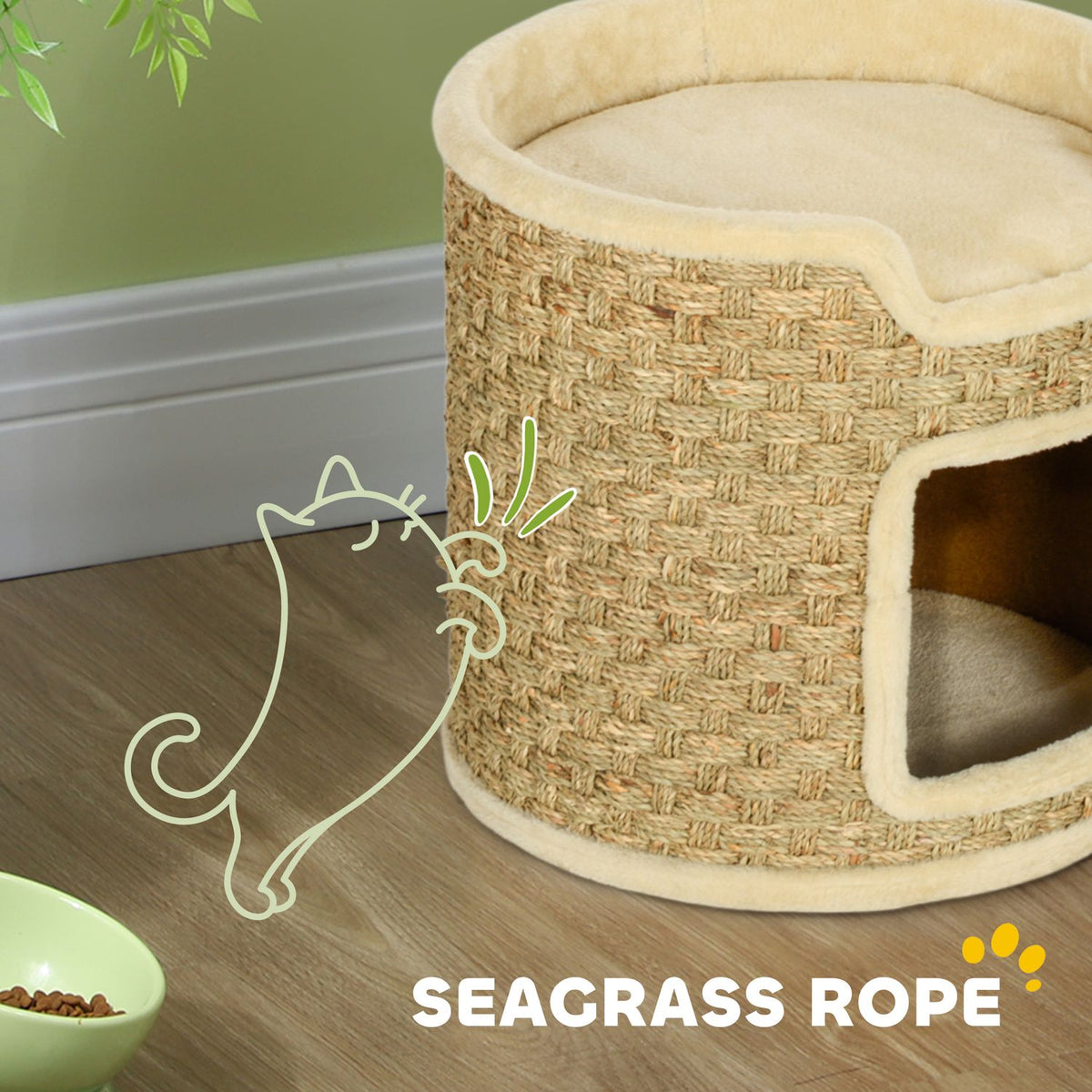 Scratching barrel, 37 cm high cat barrel with door, scratching post with 2 levels, cat tower made of sisal, for cats up to 5 kg, khaki