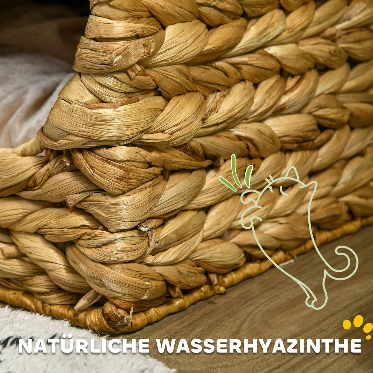 Scratching barrel 55 cm high cat barrel with 2 caves, cushions, scratching post with cat bed, cat tower made of water hyacinth grass, light brown