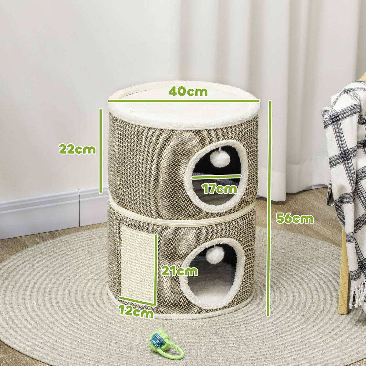 Scratching barrel, 56 cm high cat barrel with cave, scratching post, cat tower made of sisal, for cats up to 5 kg, dark gray