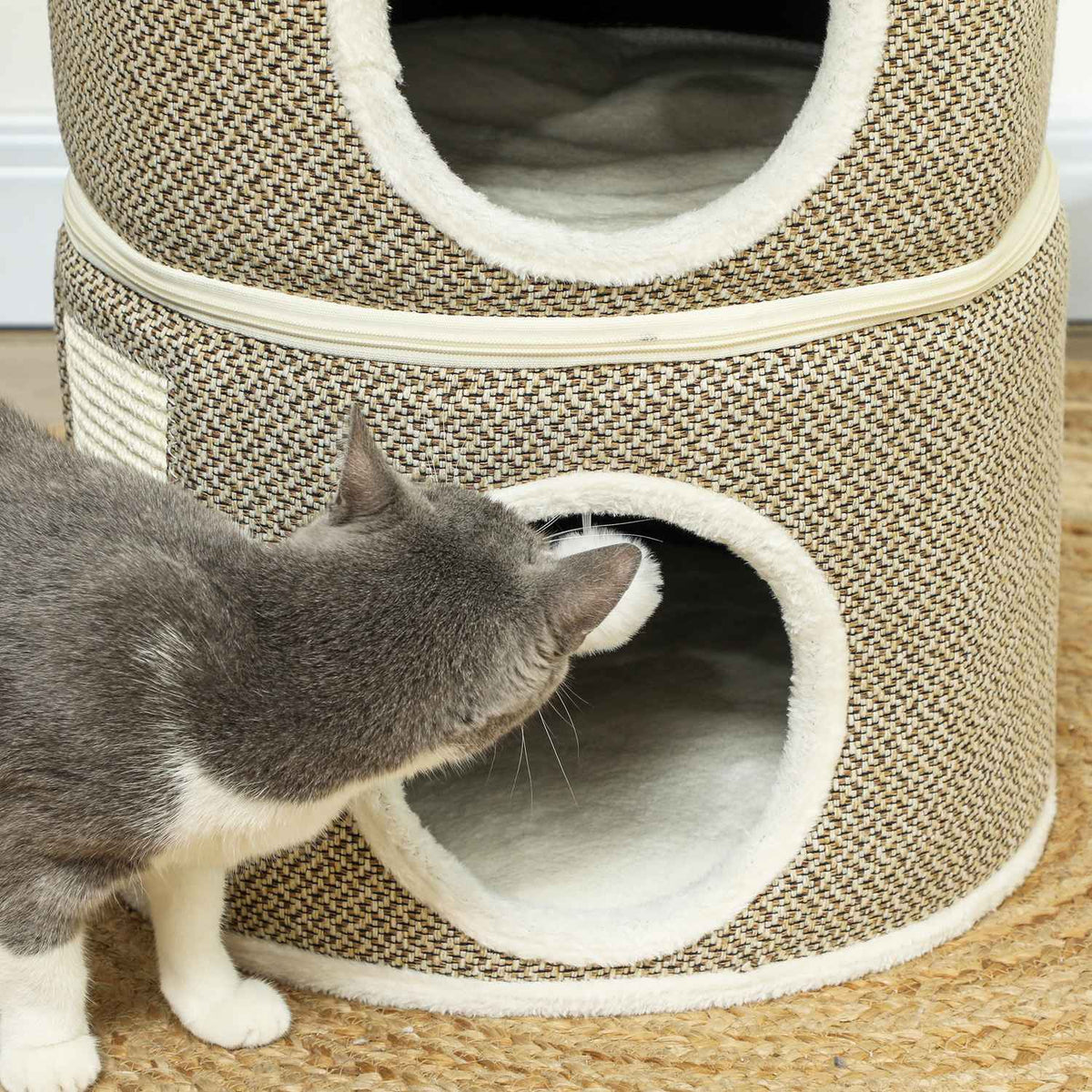 Scratching barrel, 56 cm high cat barrel with cave, scratching post, cat tower made of sisal, for cats up to 5 kg, dark gray