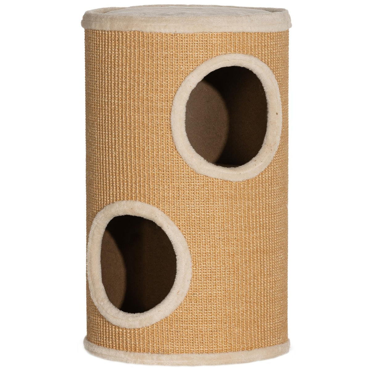 Scratching barrel, 60 cm high cat barrel with 2 caves, scratching post, cat tower made of sisal, for cats up to 5 kg, brown