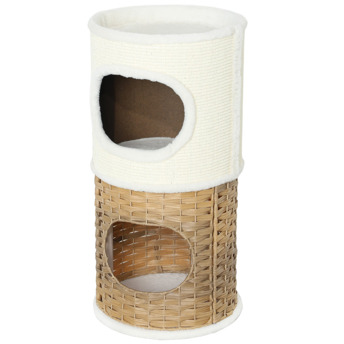 Scratching barrel 80 cm high Ø 40 cm three-tiered cat barrel with plush rim, cat cave cream white