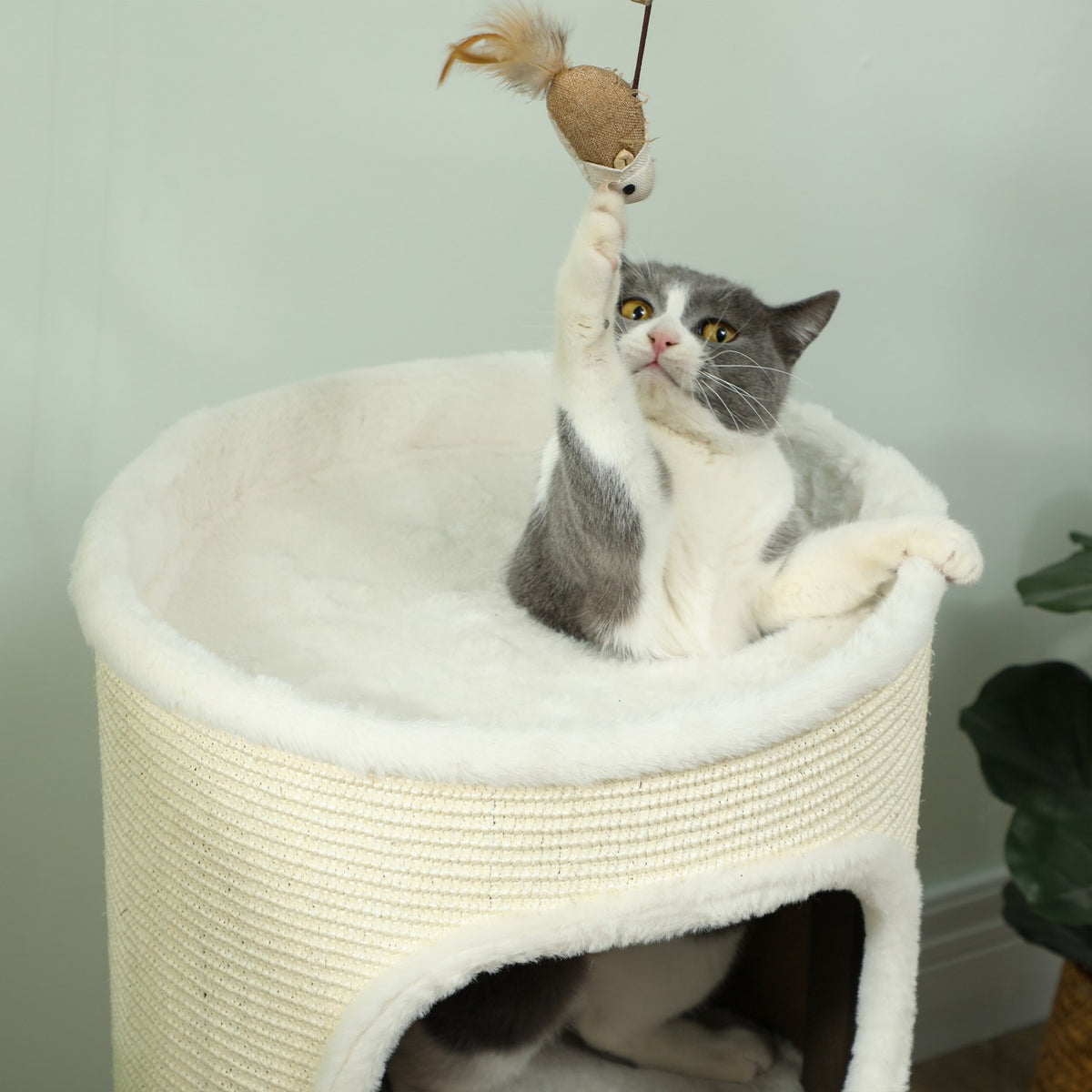 Scratching barrel 80 cm high Ø 40 cm three-tiered cat barrel with plush rim, cat cave cream white