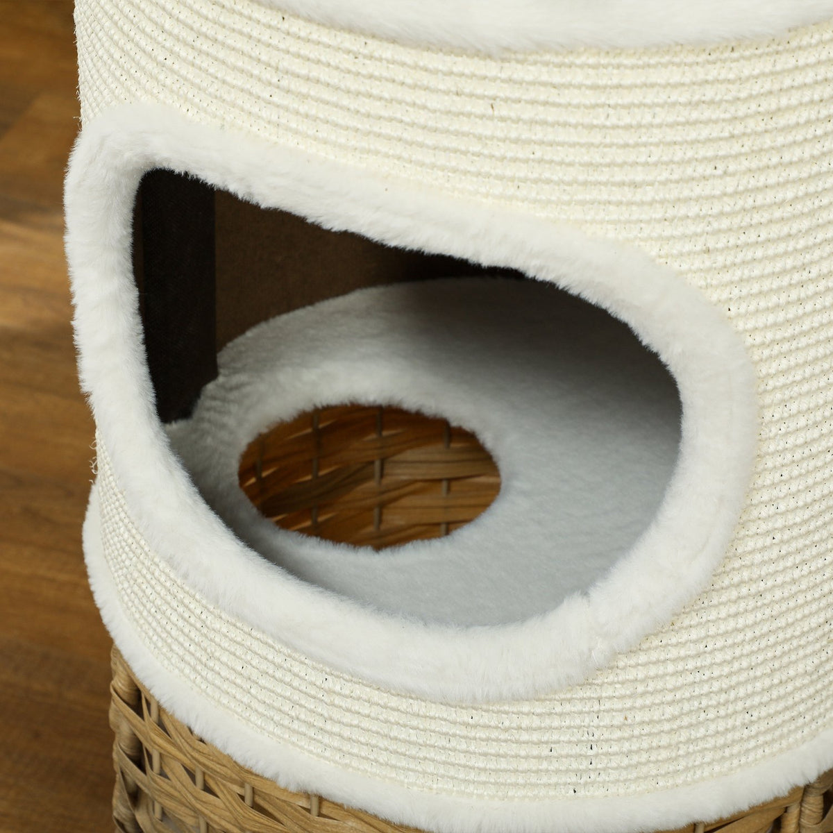 Scratching barrel 80 cm high Ø 40 cm three-tiered cat barrel with plush rim, cat cave cream white