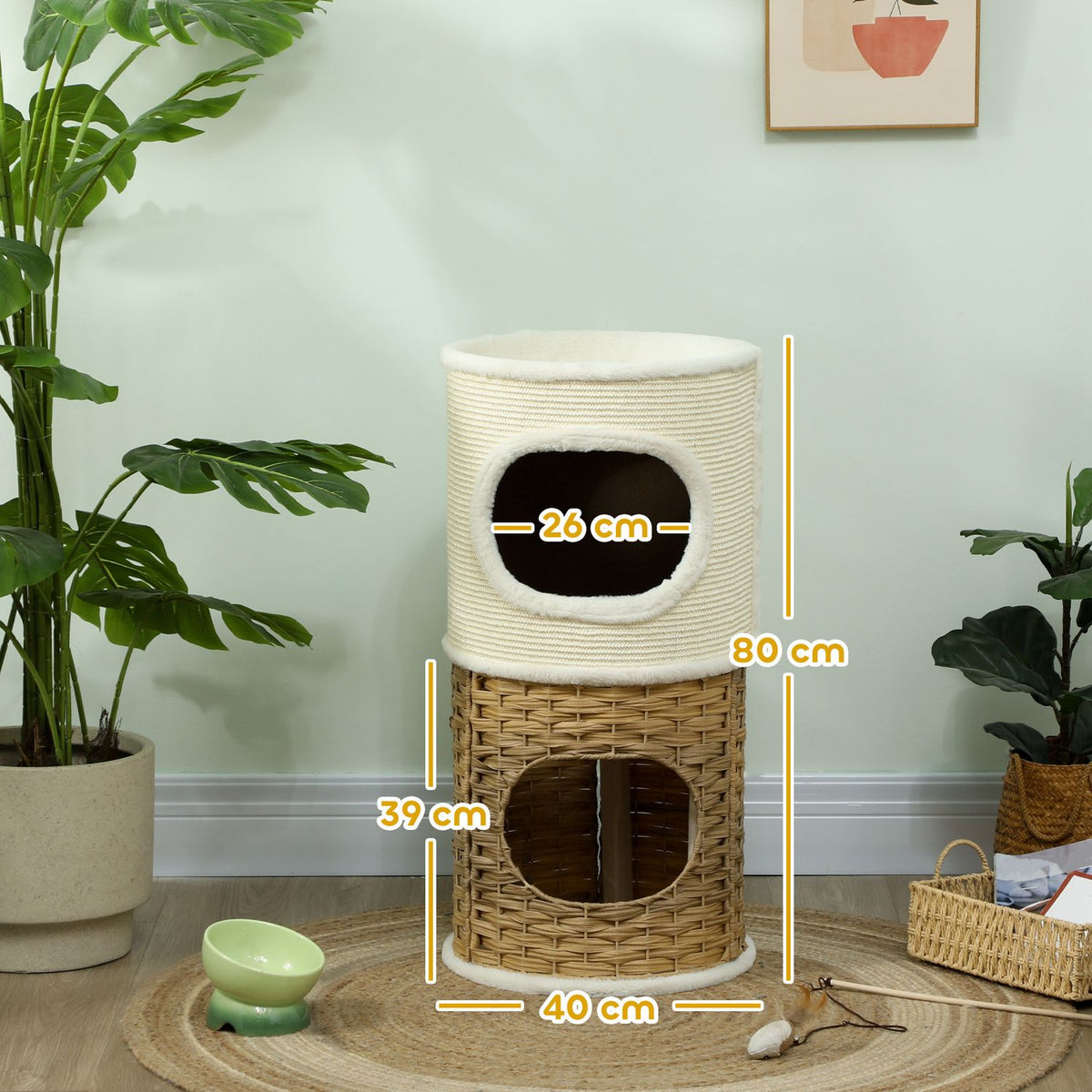 Scratching barrel 80 cm high Ø 40 cm three-tiered cat barrel with plush rim, cat cave cream white