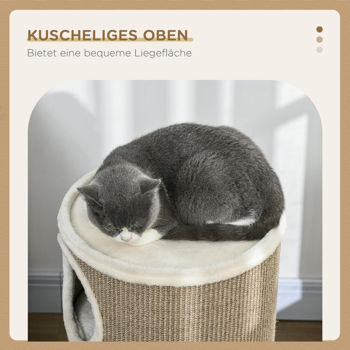 Scratching barrel, height 70 cm, play barrel for cats, 3 levels, cat scratching post with 3 caves, cat tree, scratching tower, sisal, plush
