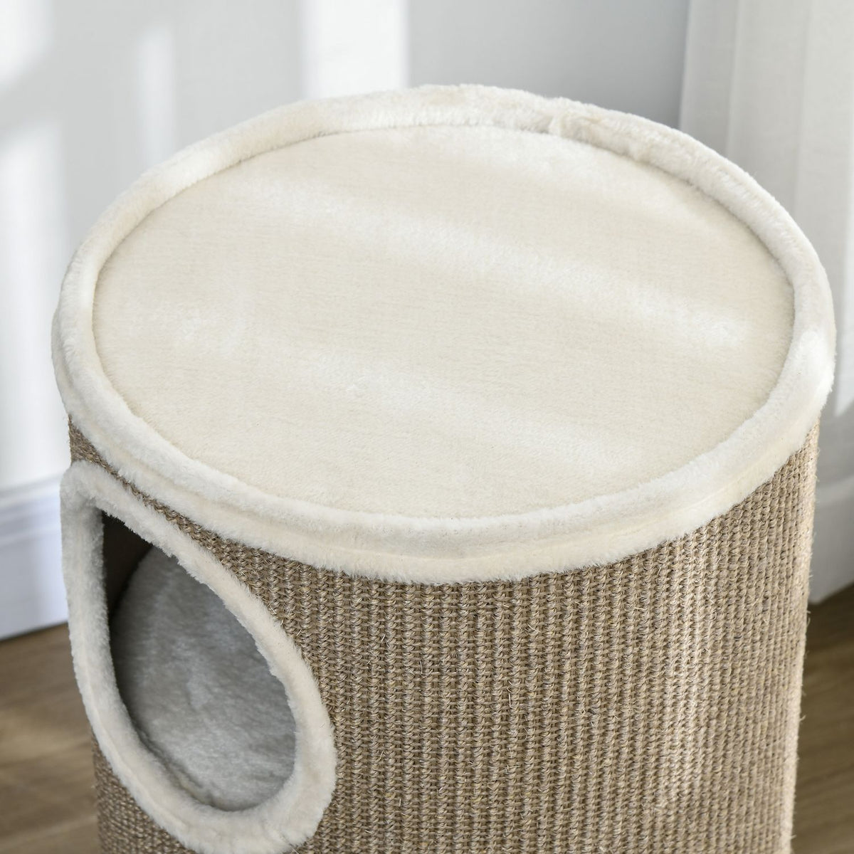 Scratching barrel, height 70 cm, play barrel for cats, 3 levels, cat scratching post with 3 caves, cat tree, scratching tower, sisal, plush