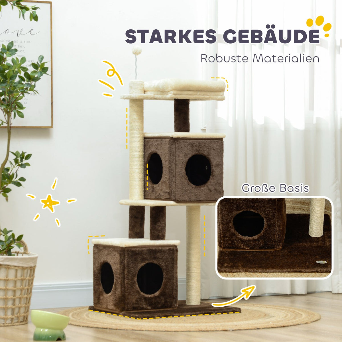 Scratching post 107 cm cat tree with cat cave, bed, play ball, cat scratching post with sisal scratching posts, for cats up to 5 kg, dark brown