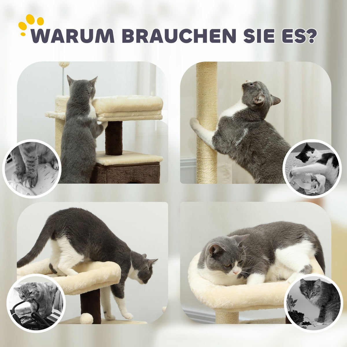Scratching post 107 cm cat tree with cat cave, bed, play ball, cat scratching post with sisal scratching posts, for cats up to 5 kg, dark brown