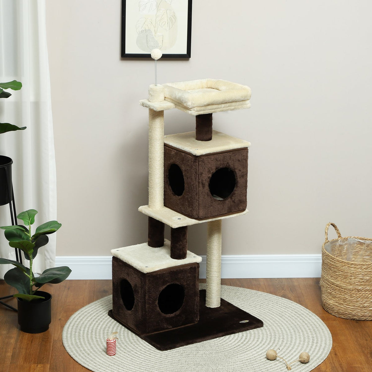 Scratching post 107 cm cat tree with cat cave, bed, play ball, cat scratching post with sisal scratching posts, for cats up to 5 kg, dark brown