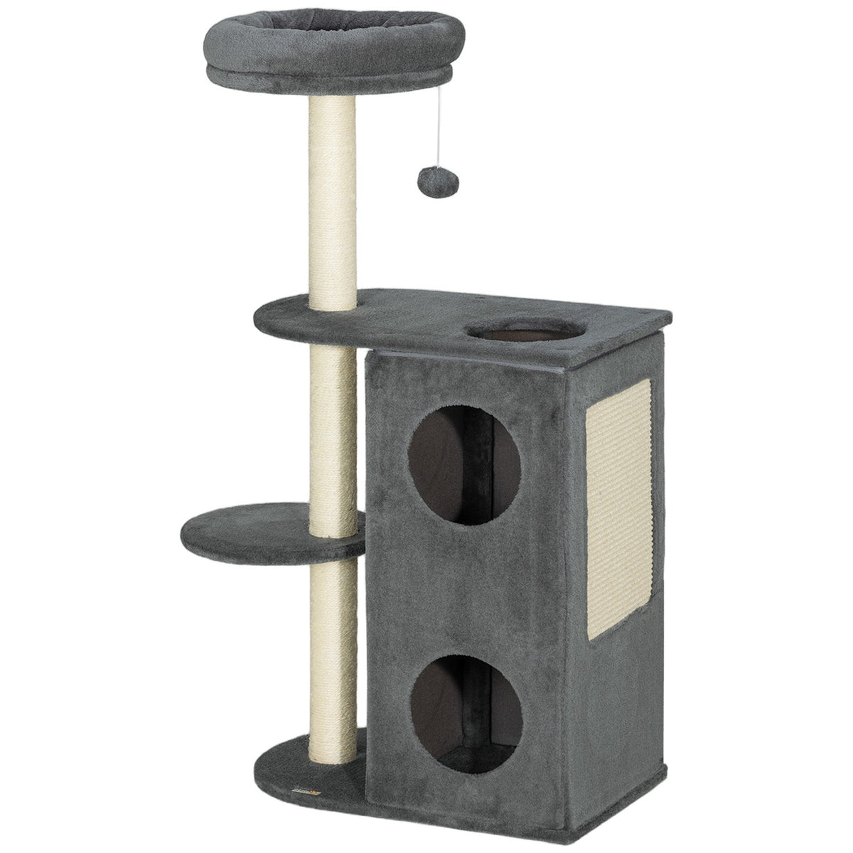 Scratching post 111 cm cat tree with cat cave, bed, play ball, cat scratching post with sisal scratching posts, for cats up to 5 kg, gray