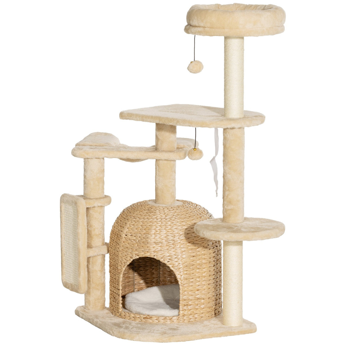 Scratching post 112 cm cat tree with cat cave, bed, play balls, cat scratching post with sisal scratching posts, for cats up to 5 kg, beige