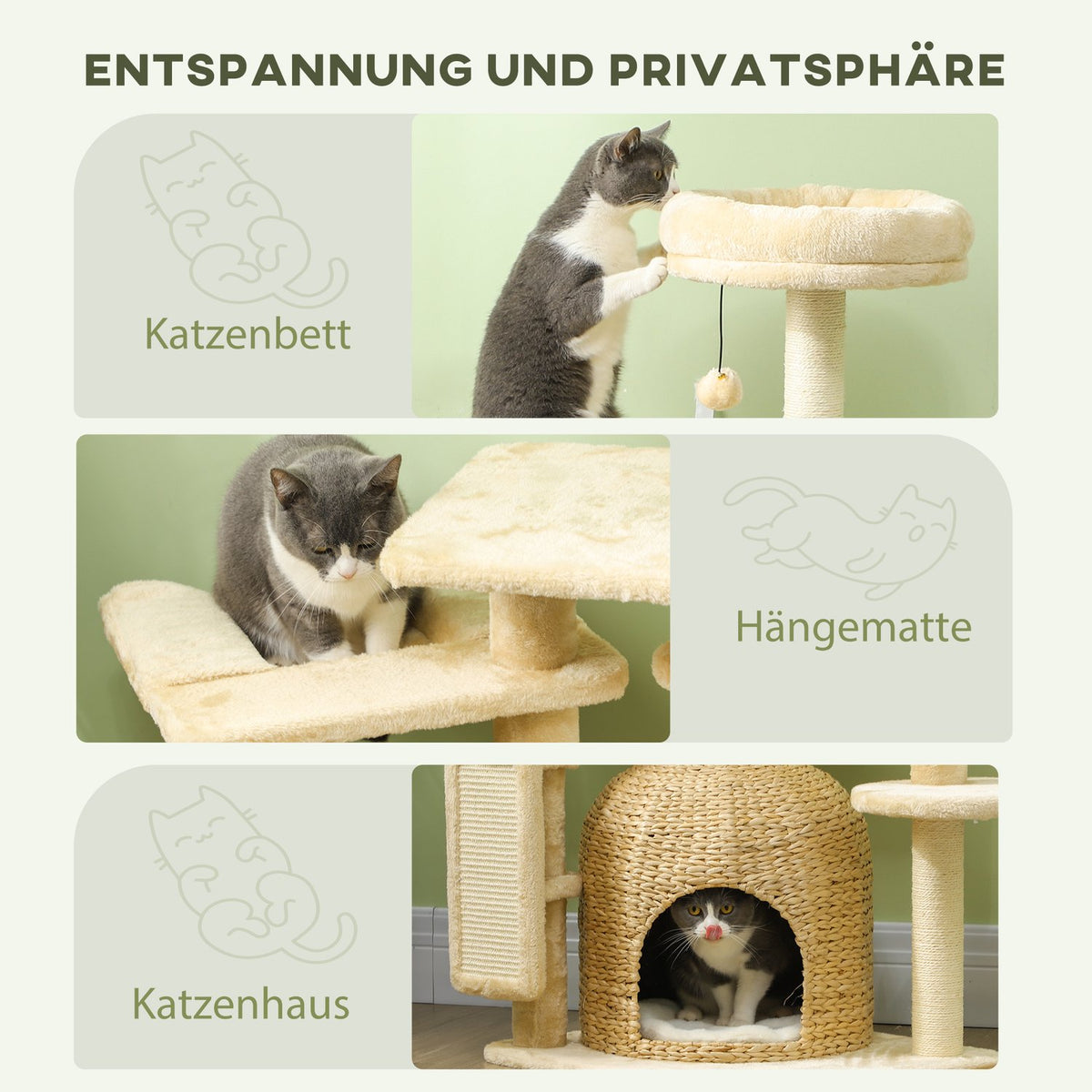 Scratching post 112 cm cat tree with cat cave, bed, play balls, cat scratching post with sisal scratching posts, for cats up to 5 kg, beige