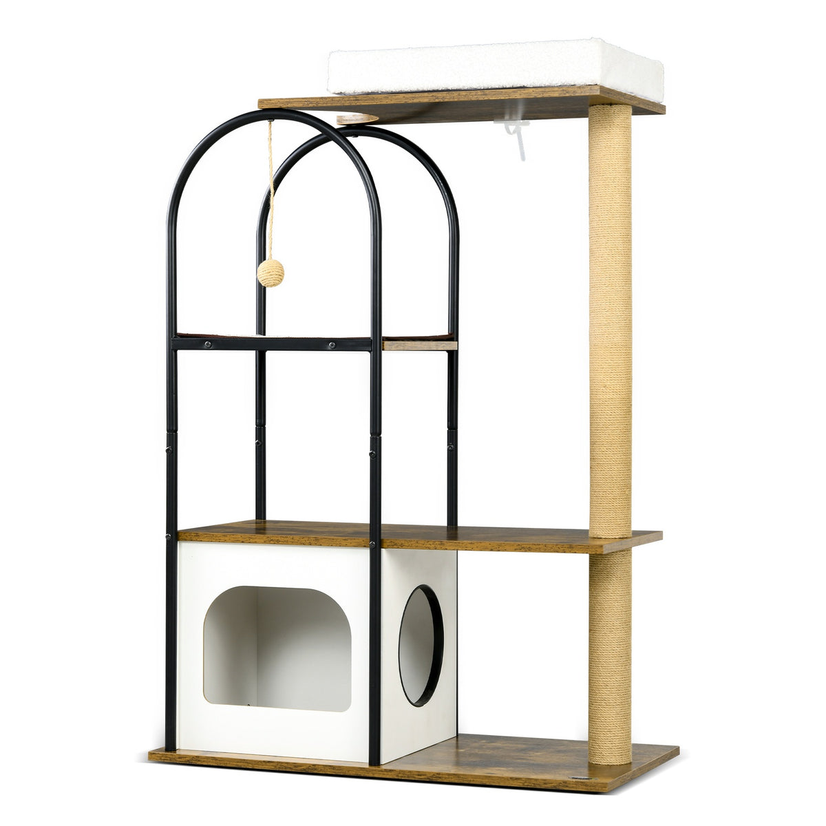 Scratching post 118.5 cm cat tree with cat cave, bed, scratching mat, cat scratching post with play ball, tip protection, for cats up to 5 kg, rustic brown