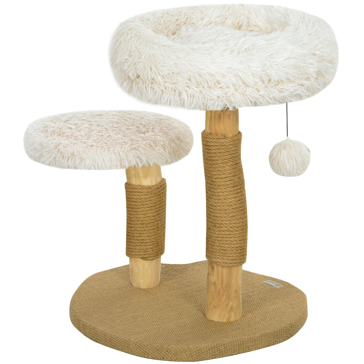Scratching post 61.5 cm high cat scratching post with play ball, beds, cat tower with cat scratching board, for cats under 5 kg, pear wood, white